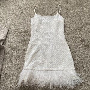 Elliatt White Sequin Dress with Feather Detail